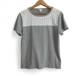J.Crew Women’s Grey Short Sleeve w/ Eyelet Detail Shirt Size Medium